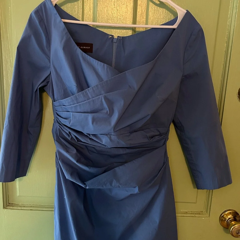 Talbot Runhof Dress cornflower blue ruched fitted